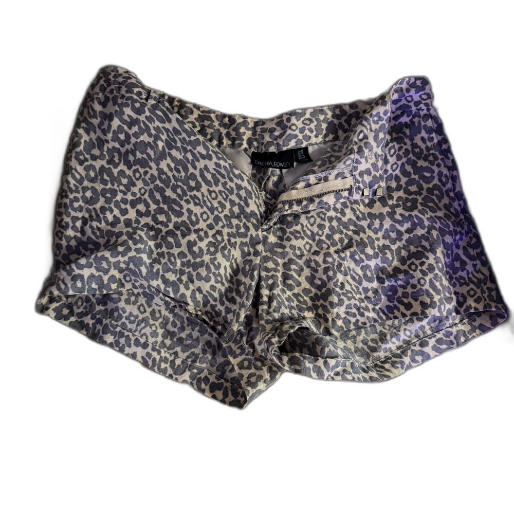 Cynthia Rowley Womens Linen Shorts Size10 Coastal Clean Girl Gray Leopard Print